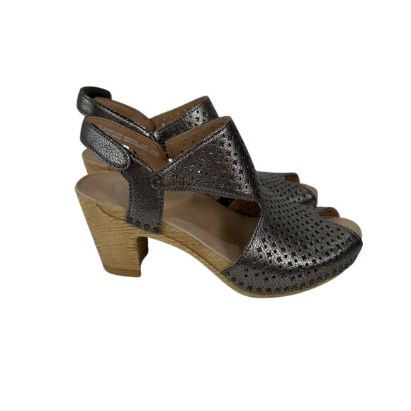 Dansko Womens Perforated Leather Slingback Heeled Sandals Metallic Gray SZ 37 EU - Picture 15 of 16